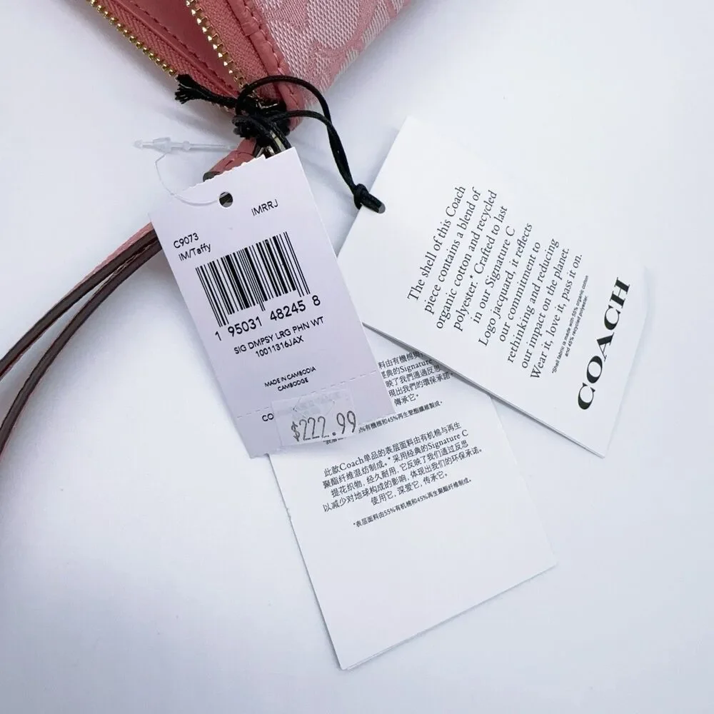 Coach C9073 Dempsey Large Phone Wallet Signature Jacquard Stripe And Patch Taffy - Picture 8 of 9